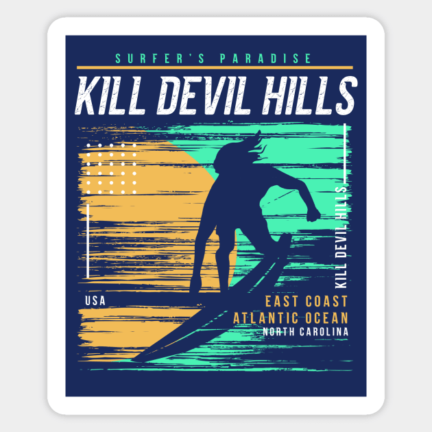 Retro Surfing Kill Devil Hills, North Carolina // Vintage Surfer Beach // Surfer's Paradise Sticker by Now Boarding